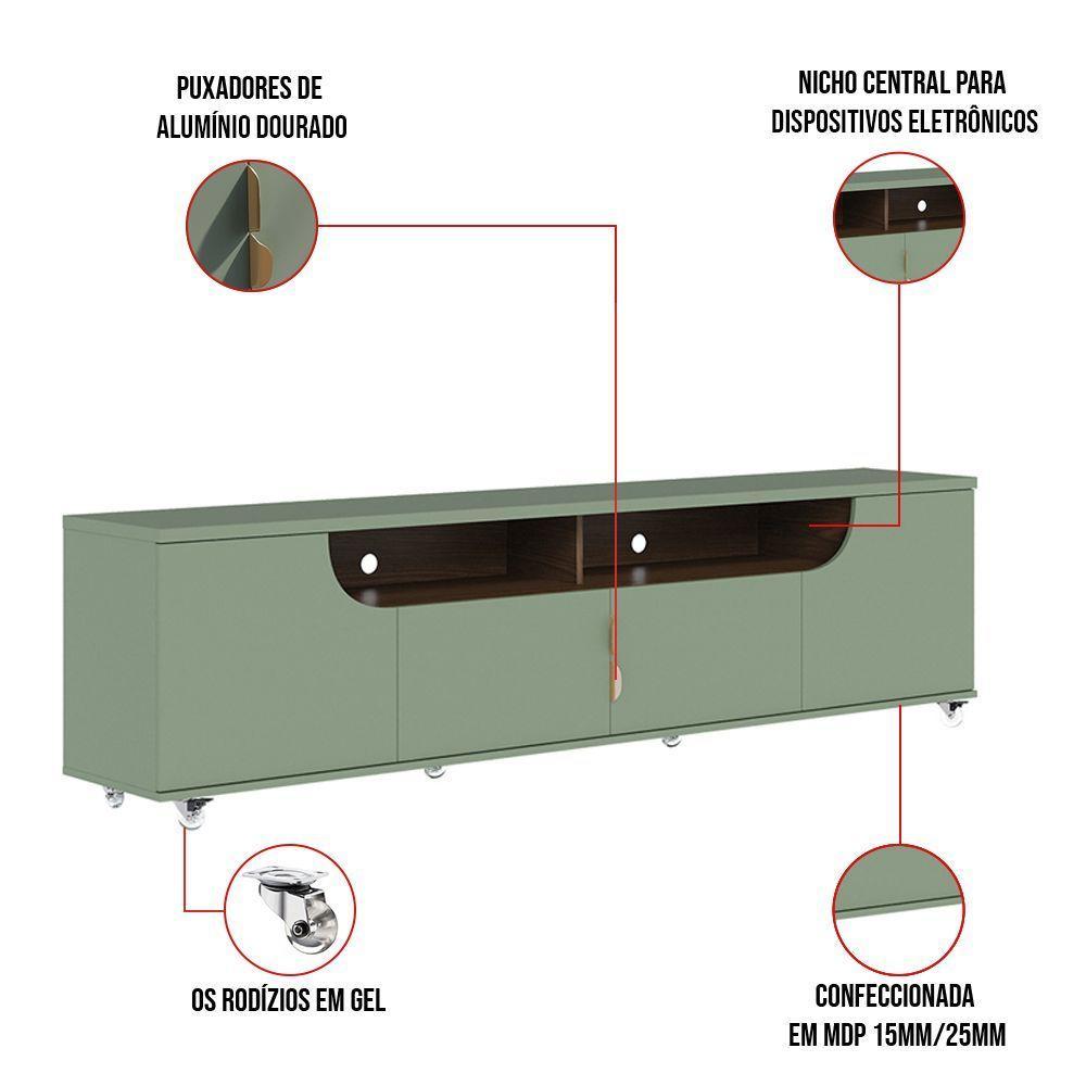 Bancada Tv De 75 Polegadas 4 Portas Karol 200cm Verde Pistache-amêndoa C04 - D'rossi - 2