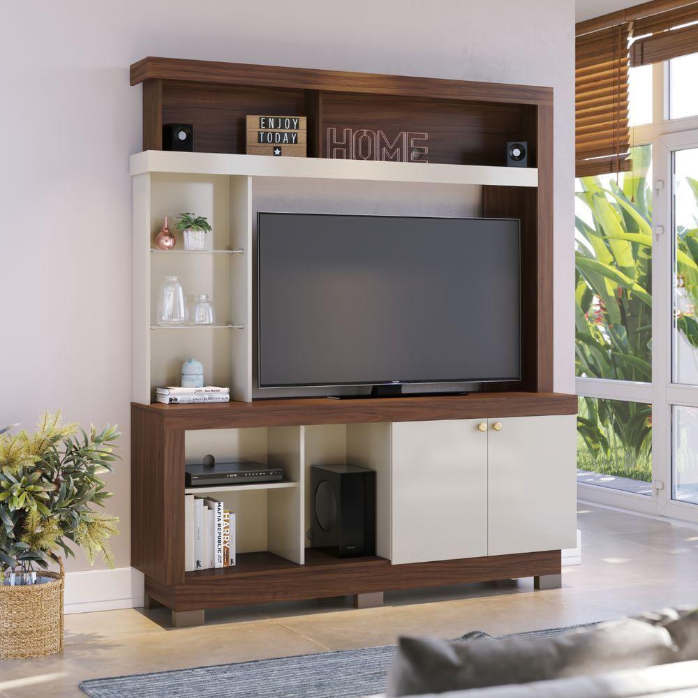 Home Para Tvs 50 3 Prateleira Nice Nogueira Real Off White - 2