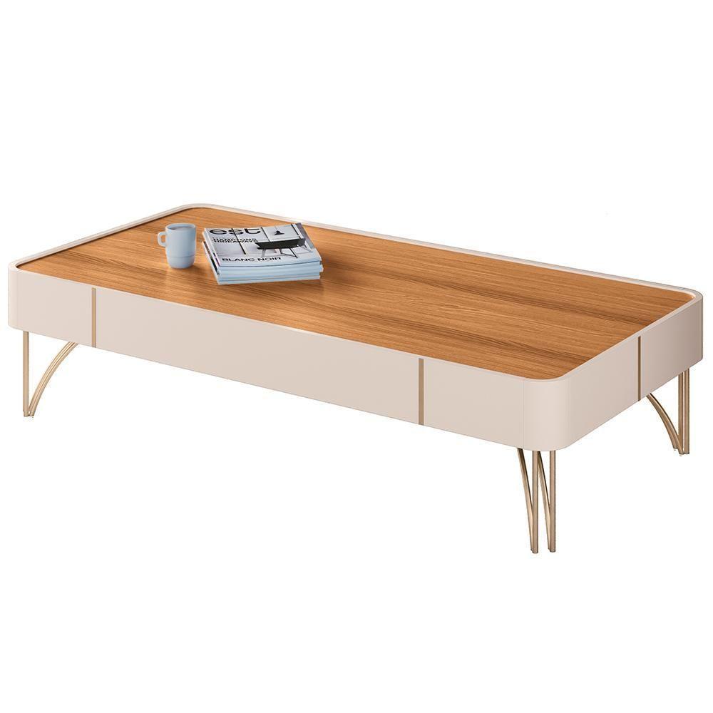 Mesa De Centro Para Sala Com Pés De Aço Alane H01 Off White-cinamomo - Mpozenato - 1