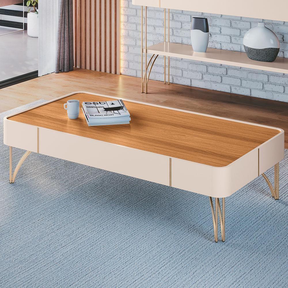 Mesa De Centro Para Sala Com Pés De Aço Alane H01 Off White-cinamomo - Mpozenato - 6