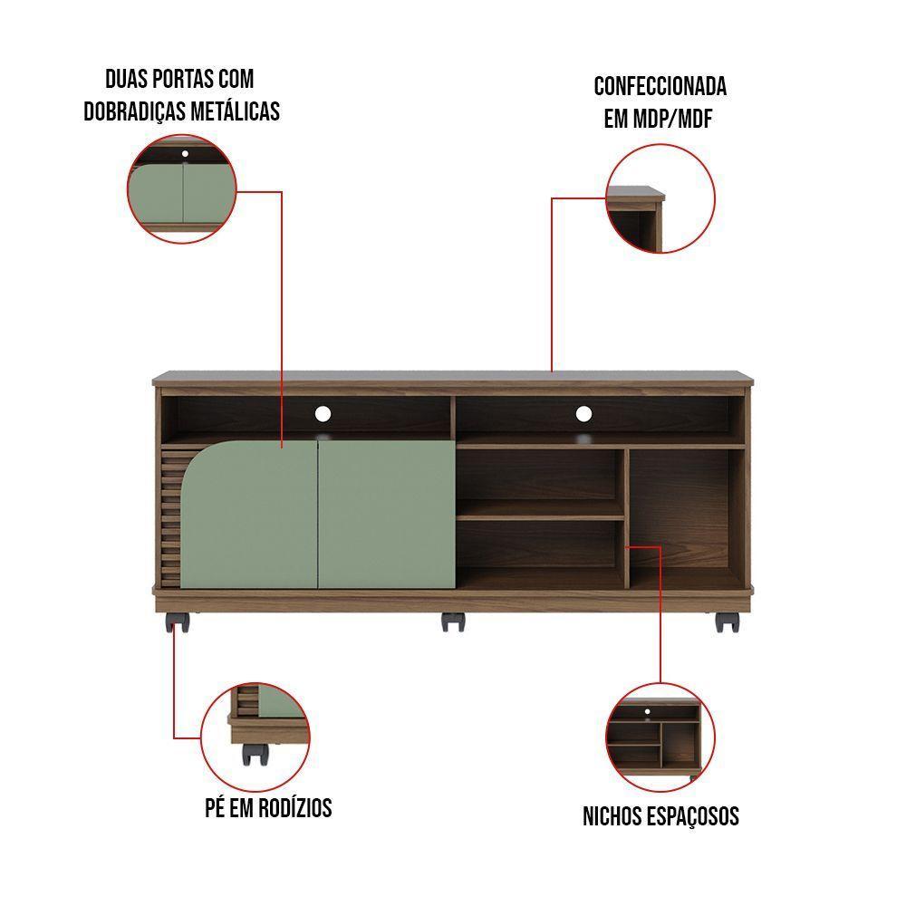 Bancada Tv De 65'' 2 Portas Ewa E Rodízio 150cm Amêndoa-verde Pistache C04 - D'rossi - 2