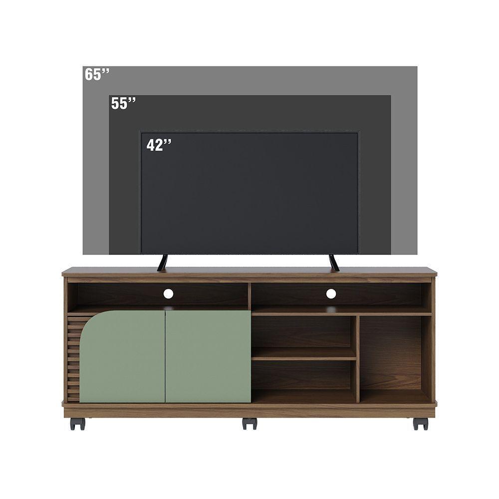 Bancada Tv De 65'' 2 Portas Ewa E Rodízio 150cm Amêndoa-verde Pistache C04 - D'rossi - 3