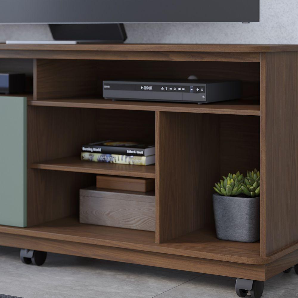 Bancada Tv De 65'' 2 Portas Ewa E Rodízio 150cm Amêndoa-verde Pistache C04 - D'rossi - 4