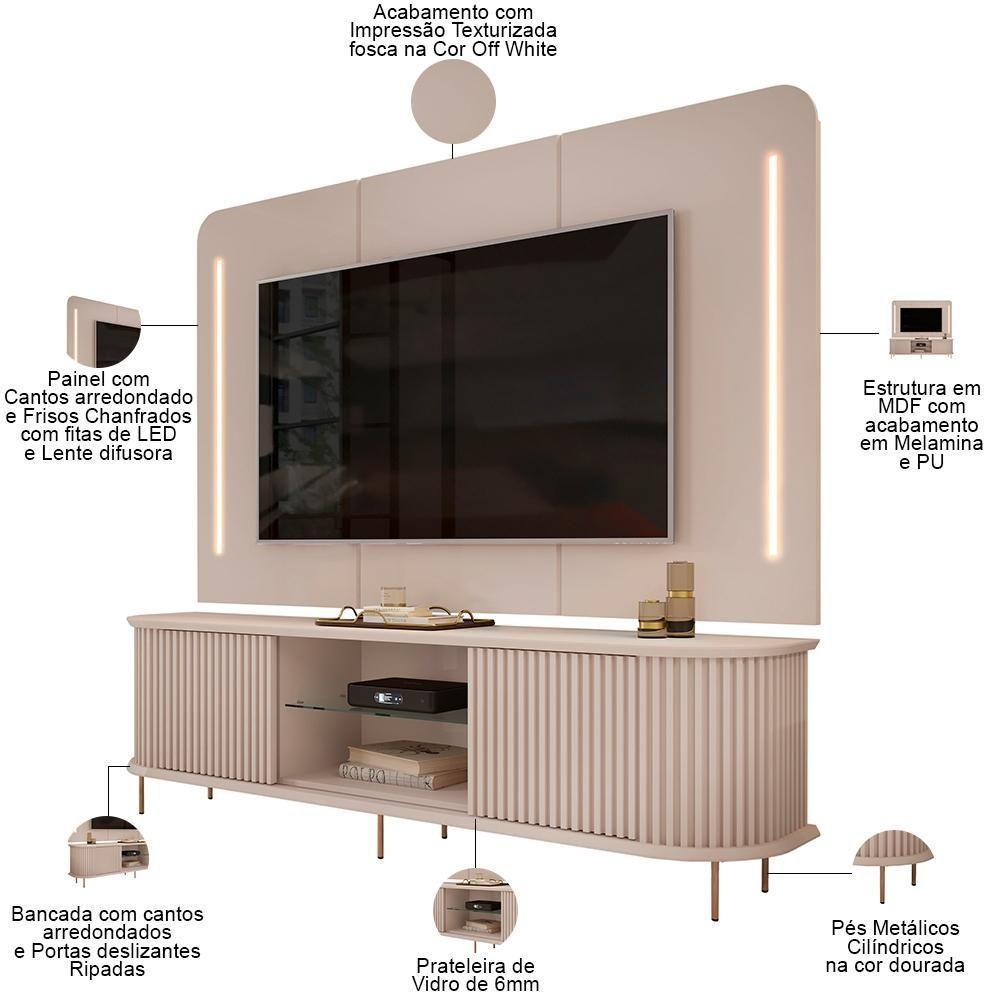 Rack Para Sala Ripado Com Painel Para Tv 75 Pol Atlantis D05 Off White - 7