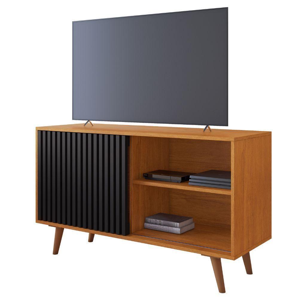 Rack Carinho Para Tv Até 43 Polegadas Portas Ripada Jcm Movelaria Cinamomo Preto - 1
