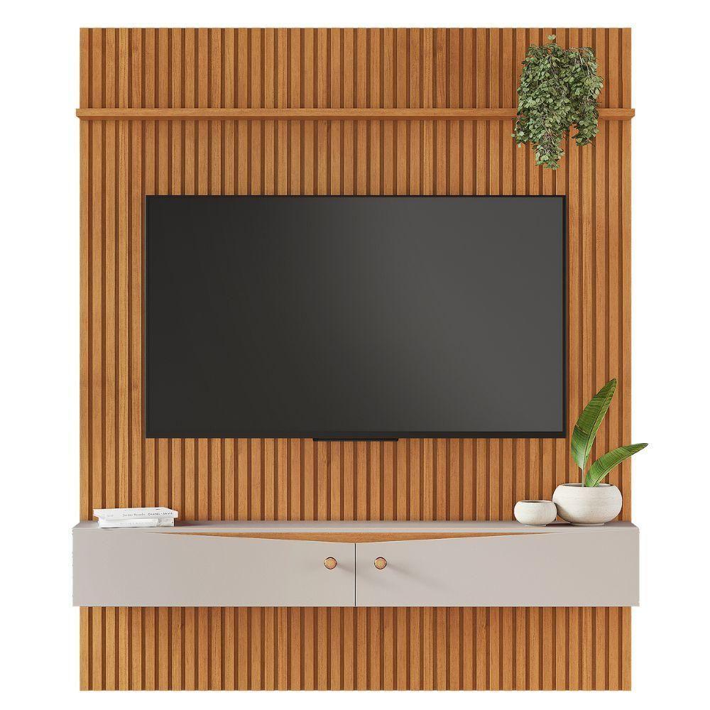 Painel Para Tv Ripado Riso Com Nicho 65 Polegadas Jcm Movelaria Cinamomo Off White 1,82m - 1