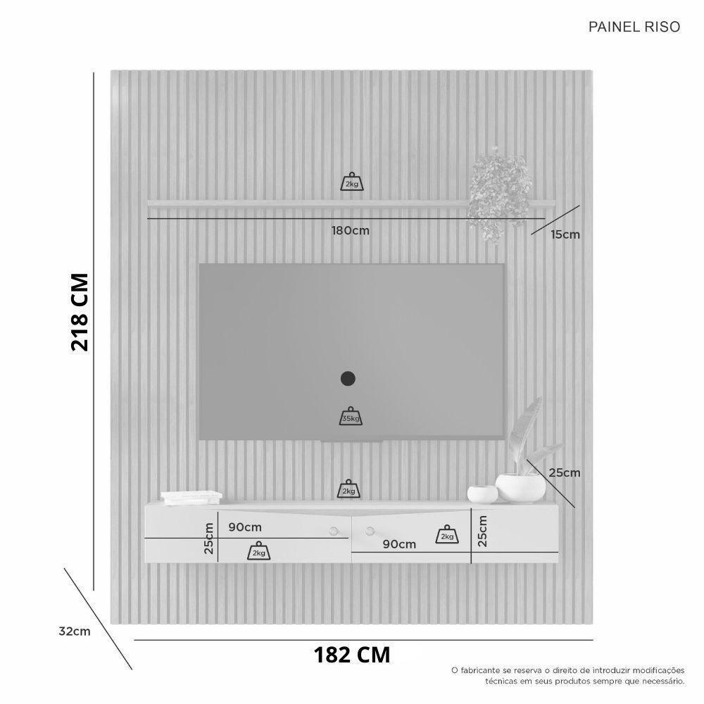 Painel Para Tv Ripado Riso Com Nicho 65 Polegadas Jcm Movelaria Cinamomo Off White 1,82m - 2