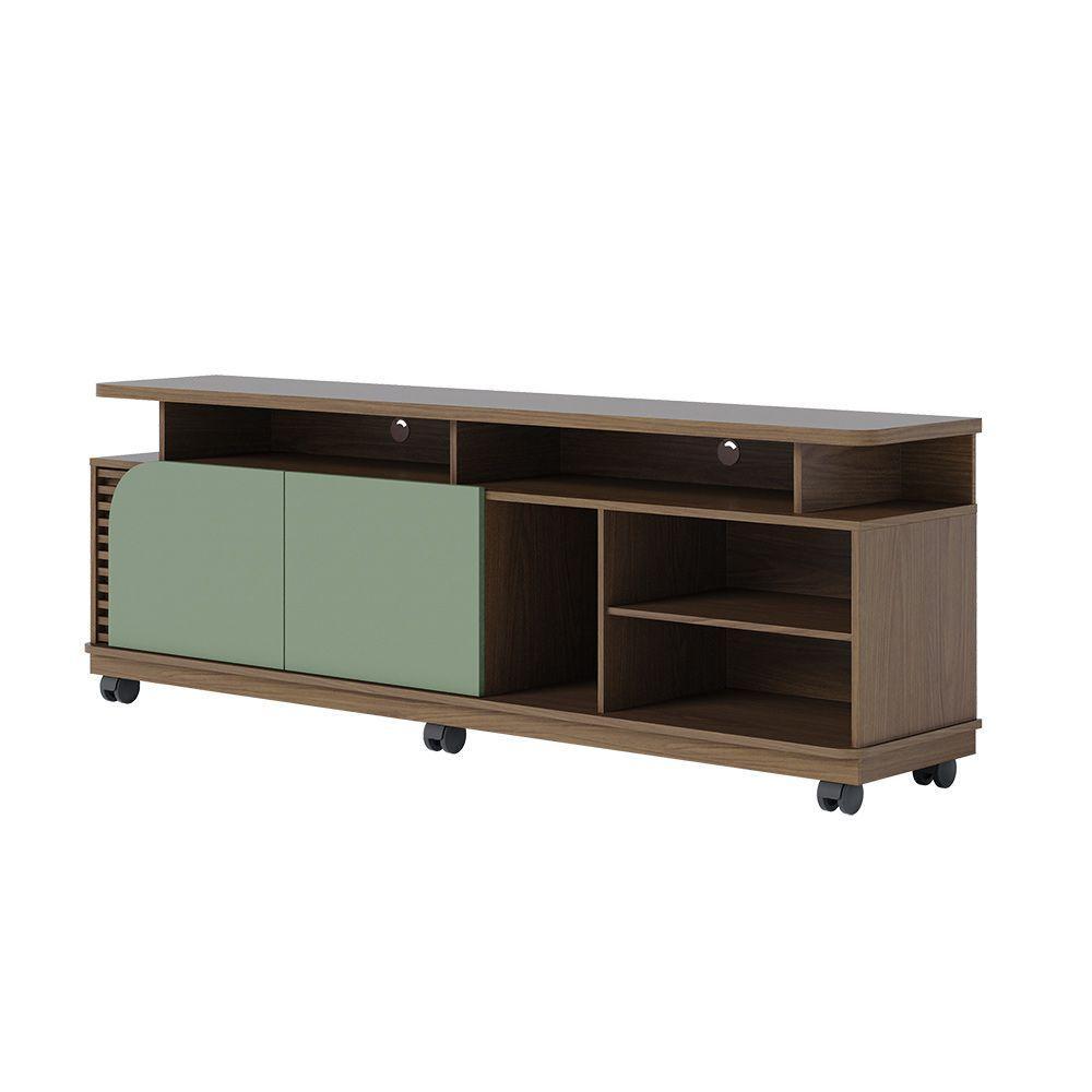 Bancada Tv De 65'' 2 Portas Com Rodízio Ewa 180cm Amêndoa-verde Pistache C04 - D'rossi - 3