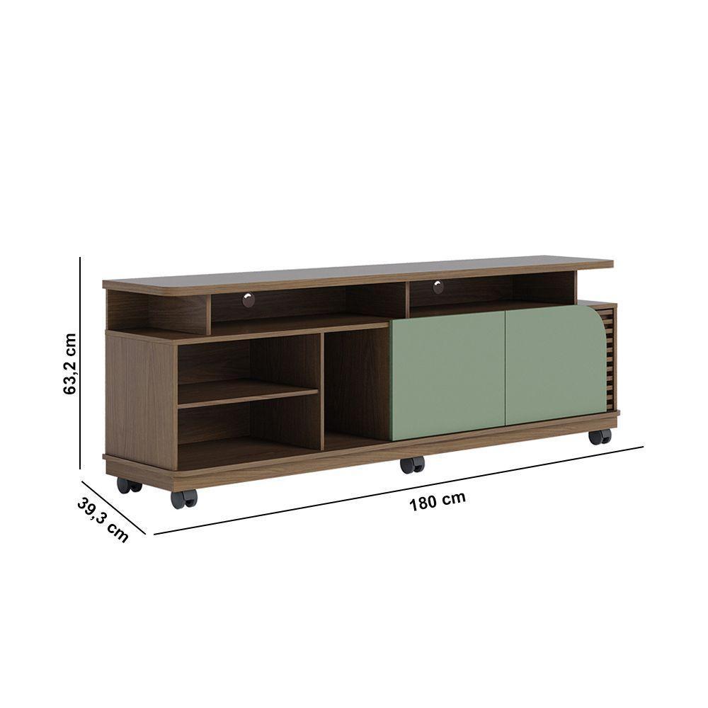 Bancada Tv De 65'' 2 Portas Com Rodízio Ewa 180cm Amêndoa-verde Pistache C04 - D'rossi - 6