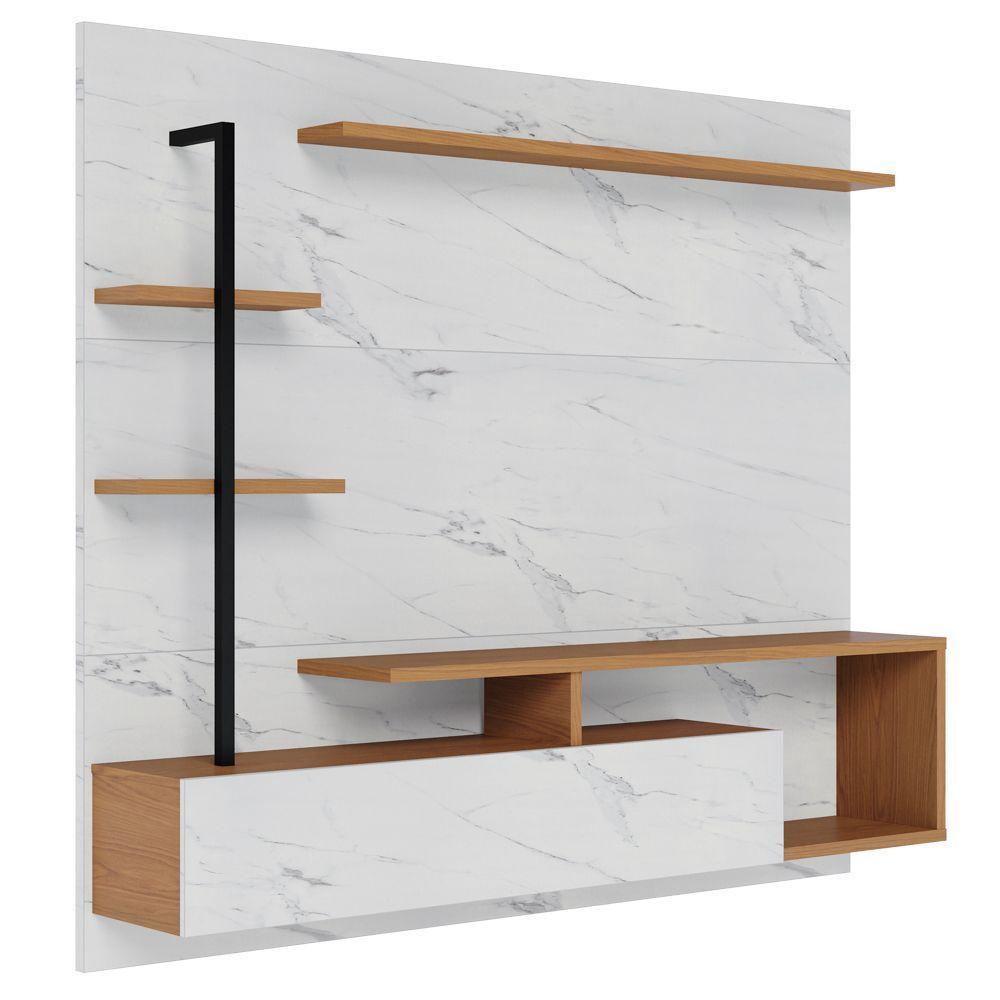 Painel Para Tv 58 Pol Com Bancada Goiás C05 Calacatta Freijó Branco Neve Mpozenato - 1