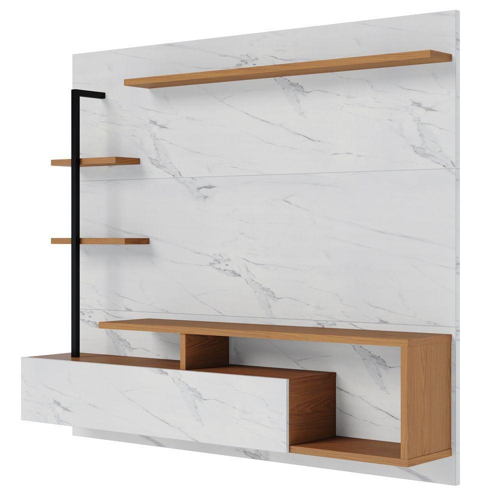 Painel Para Tv 58 Pol Com Bancada Goiás C05 Calacatta Freijó Branco Neve Mpozenato - 3