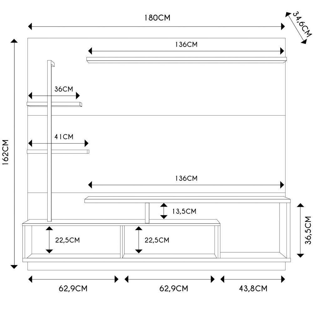 Painel Para Tv 58 Pol Com Bancada Goiás C05 Calacatta Freijó Branco Neve Mpozenato - 7