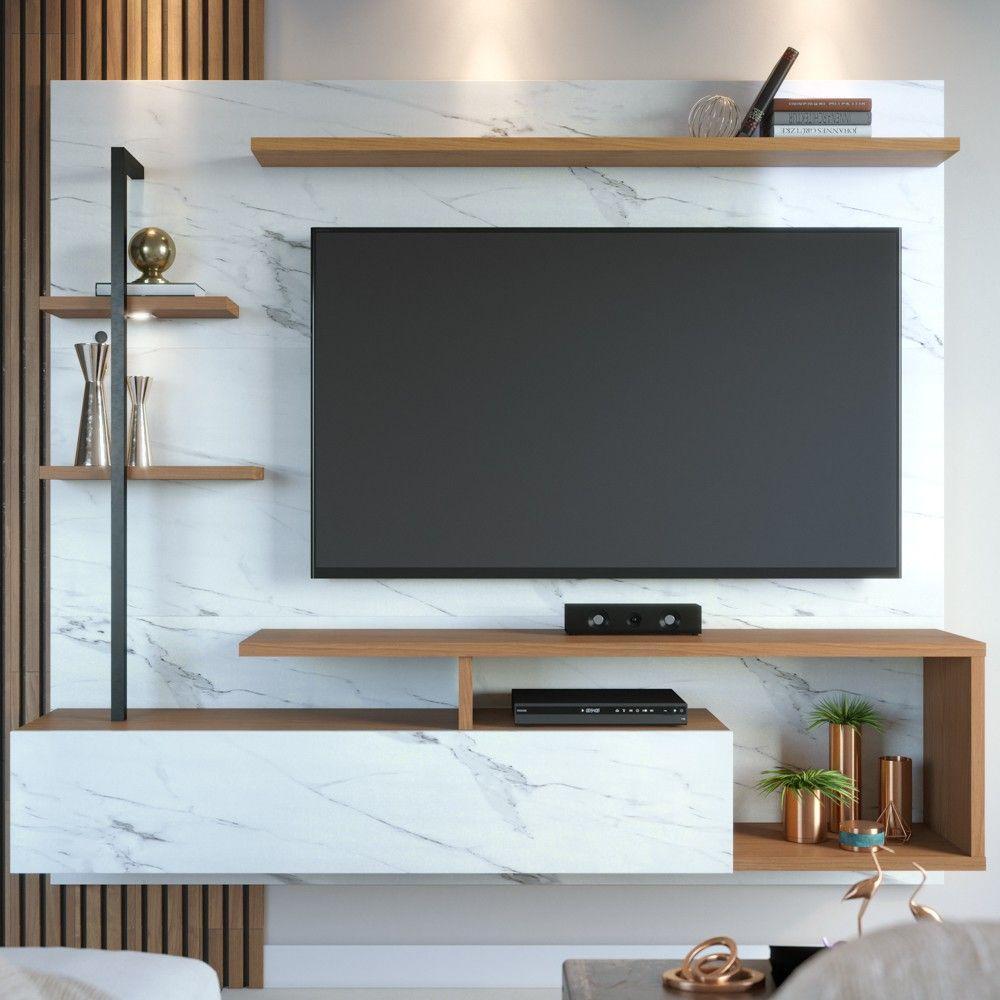 Painel Para Tv 58 Pol Com Bancada Goiás C05 Calacatta Freijó Branco Neve Mpozenato - 9