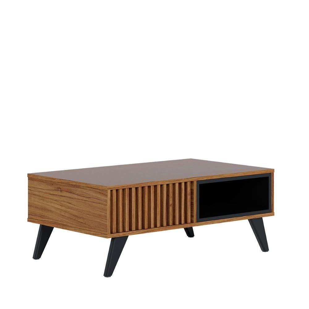 Mesa De Centro Retangular 1 Nicho Jeri Noce Milano Preto Fosco Noce Milano Preto Fosco - 6