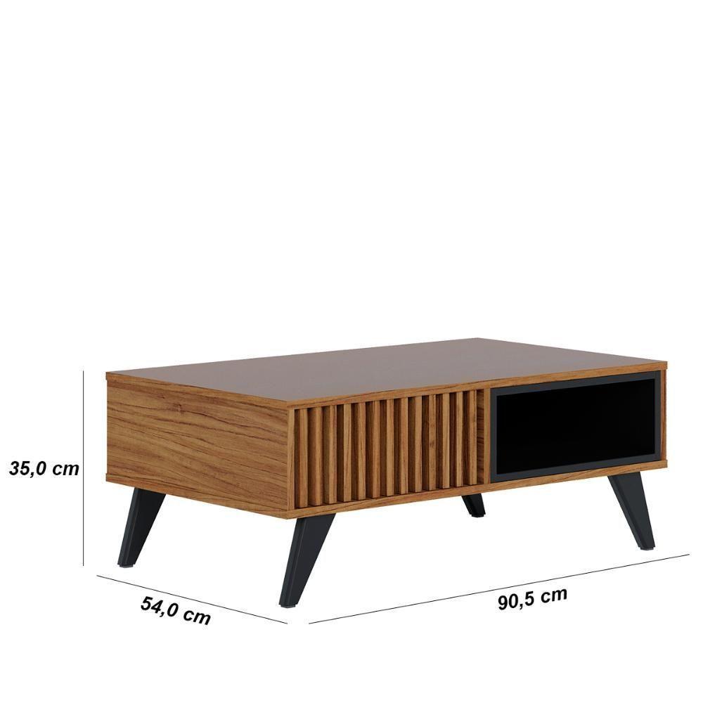 Mesa De Centro Retangular 1 Nicho Jeri Noce Milano Preto Fosco Noce Milano Preto Fosco - 7