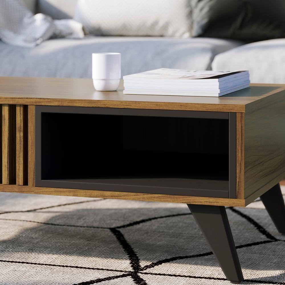 Mesa De Centro Retangular 1 Nicho Jeri Noce Milano Preto Fosco Noce Milano Preto Fosco - 8