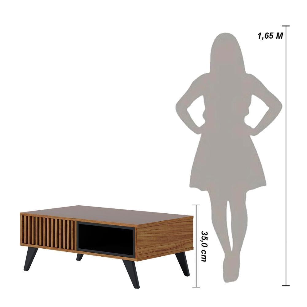 Mesa De Centro Retangular 1 Nicho Jeri Noce Milano Preto Fosco Noce Milano Preto Fosco - 10