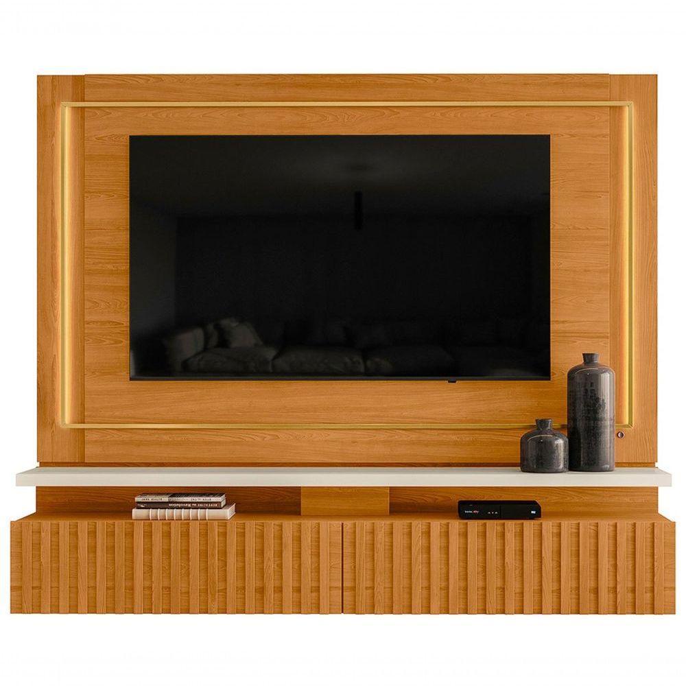 Painel Suspenso Para Tv 75 Polegadas Ripado Com Led Hera Cinamomo-off White - 1