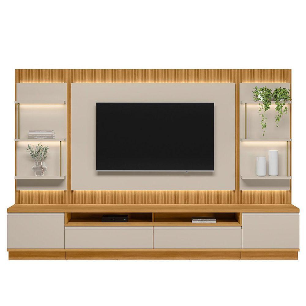 Conjunto Rack Com Painel Modulado Para Tv Até 70 E 2 Módulos Laterais Ripado Tauari-off White - 1