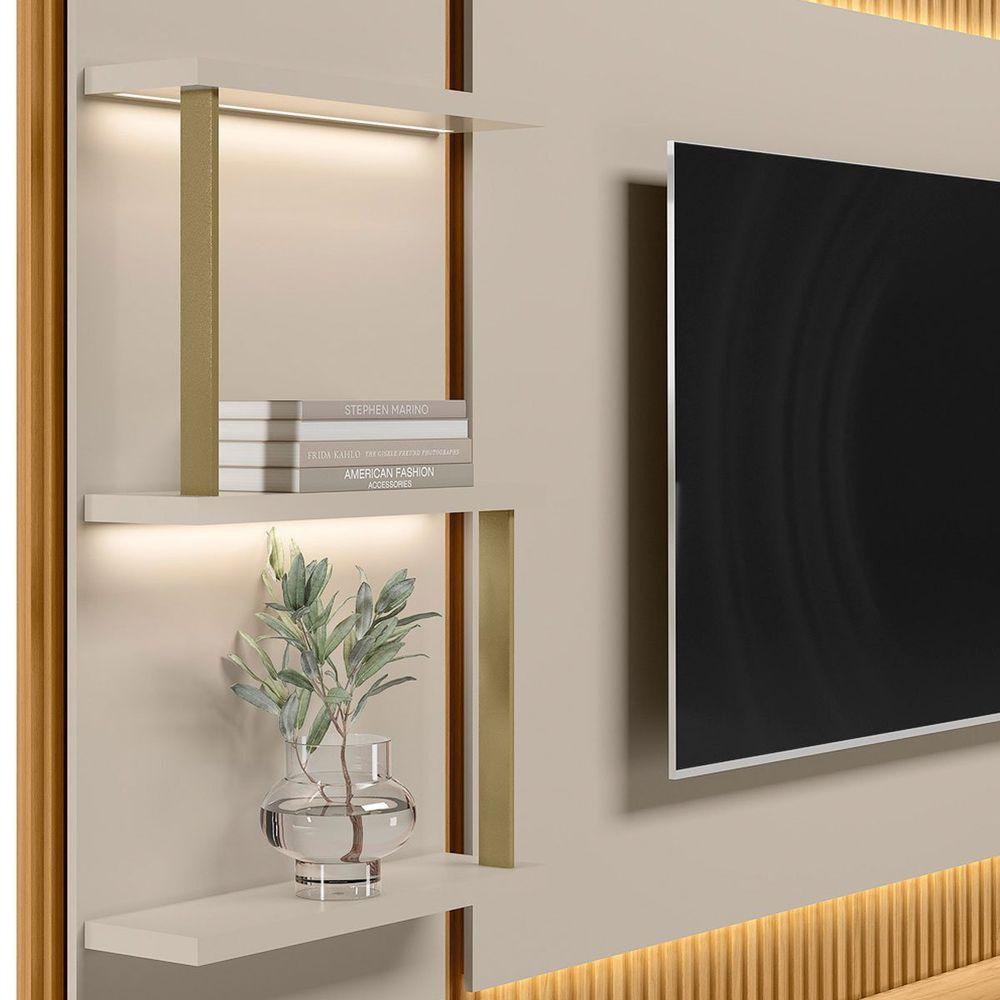 Conjunto Rack Com Painel Modulado Para Tv Até 70 E 2 Módulos Laterais Ripado Tauari-off White - 3