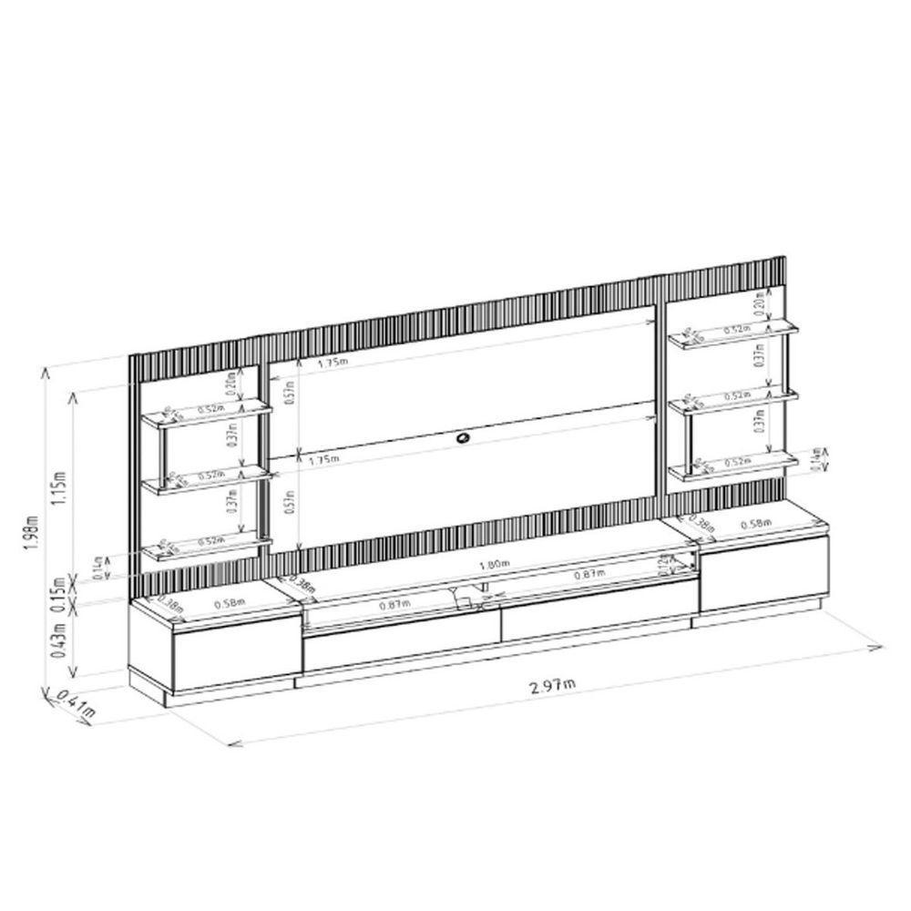 Conjunto Rack Com Painel Modulado Para Tv Até 70 E 2 Módulos Laterais Ripado Tauari-off White - 6