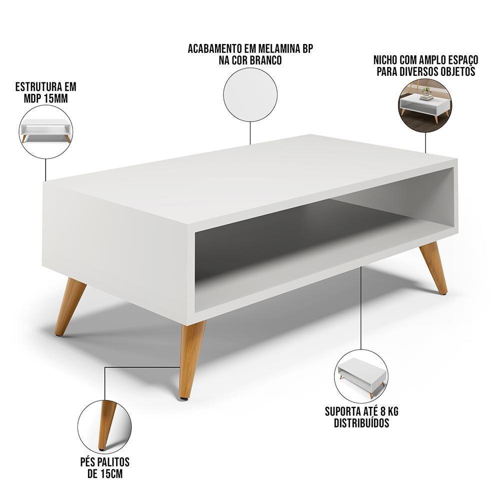 Mesa De Centro Para Sala De Estar Pés Palito Cannes L03 Branco - 4