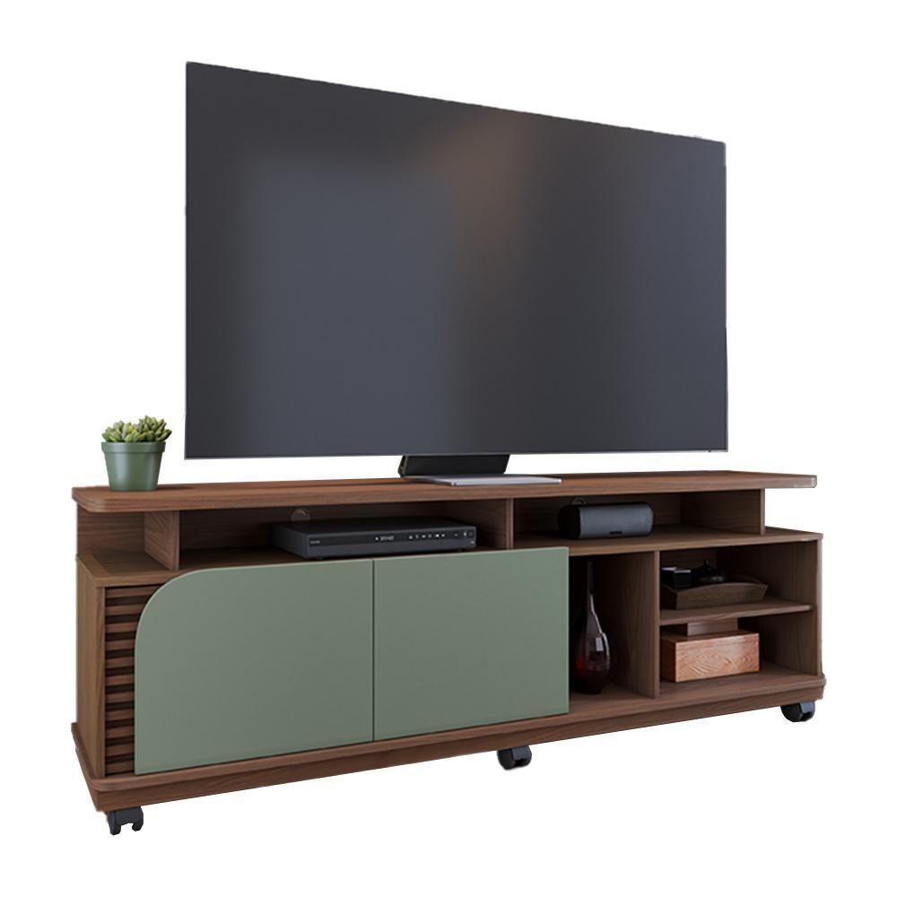 Rack Bancada Jurere Para Tv Até 75 Polegadas Com Rodízios Amendoa-hortela Amendoa-hortela - 1