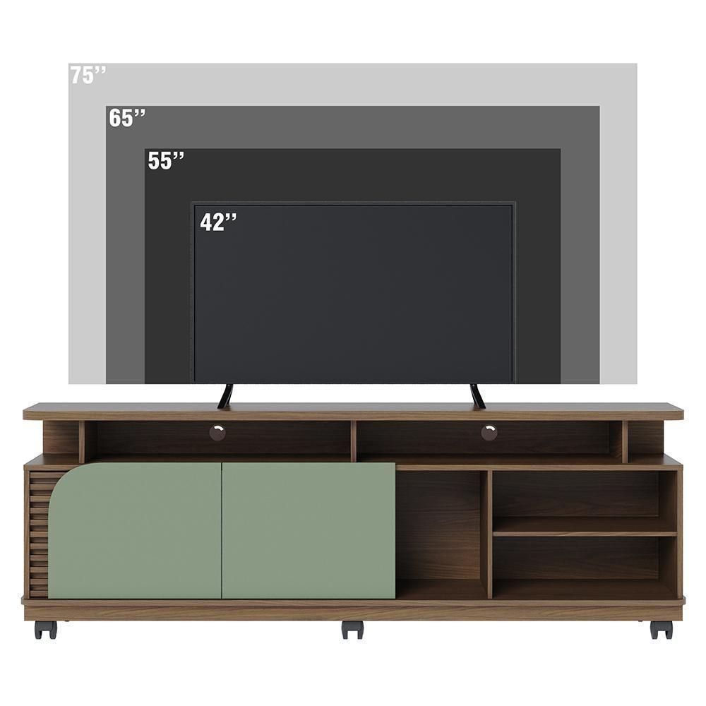 Rack Bancada Jurere Para Tv Até 75 Polegadas Com Rodízios Amendoa-hortela Amendoa-hortela - 2