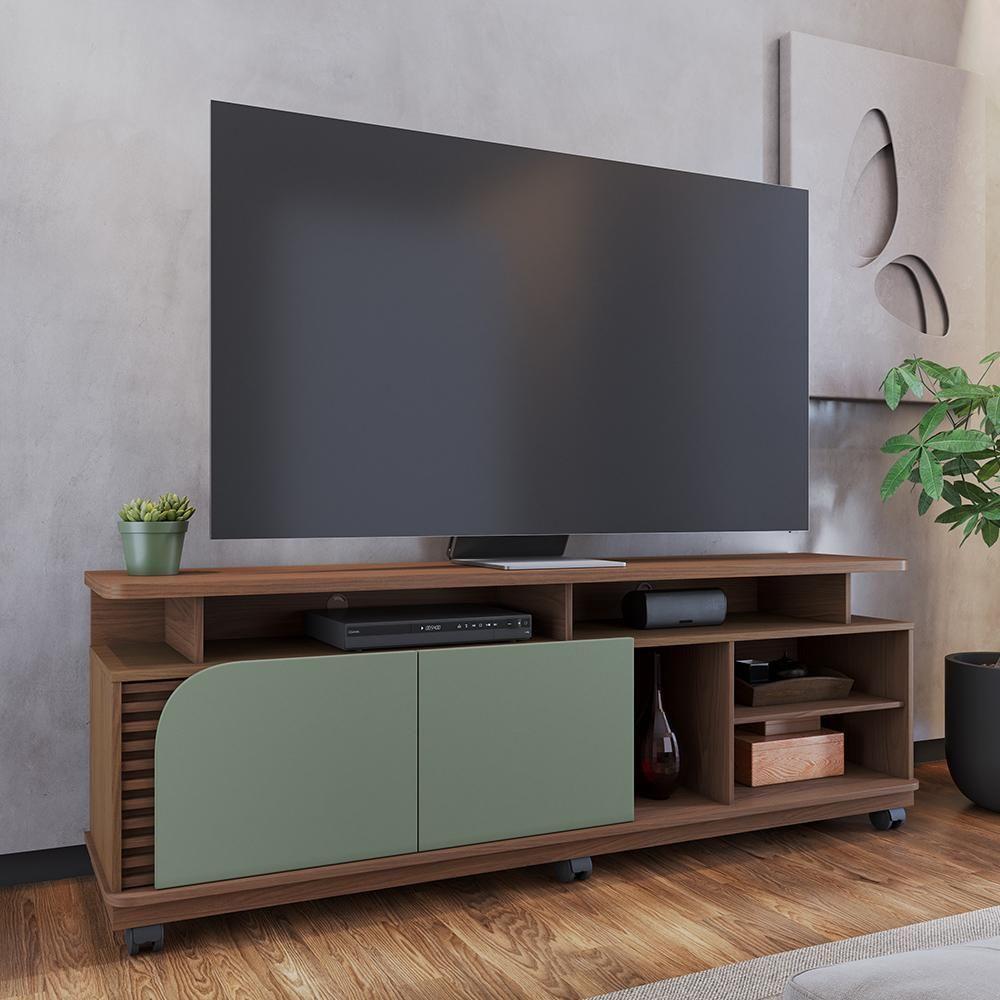 Rack Bancada Jurere Para Tv Até 75 Polegadas Com Rodízios Amendoa-hortela Amendoa-hortela - 6