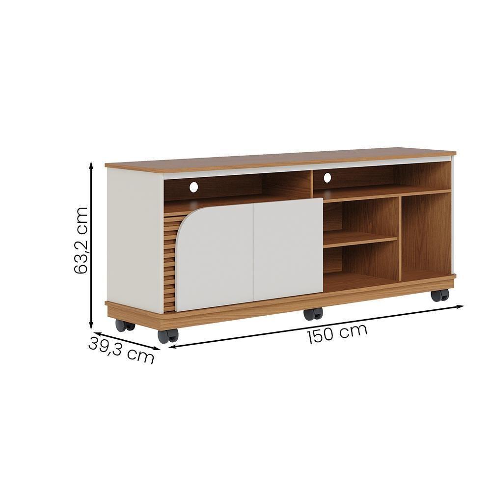 Rack Bancada Para Tv Até 65 Polegadas Com Rodízios Freijo-off White Matte Freijo-off White Matte - 4