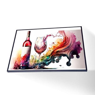 Quadro Vinho Colorido Vinil Com Vidro Tamanho-moldura 60x40 Baixa Cor Preta
