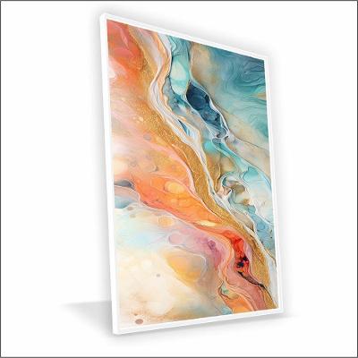 Quadro Marmorizado Salmão Vinil Com Vidro Tamanho-moldura 20x20 Caixa Cor Branca