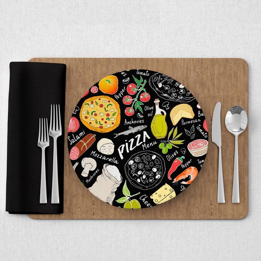 Kit Capa De Sousplat Estampado Com Guardanapos Mesa Posta Jogo Americano 04 Lugares - Decoração Cozinha Cor Pizza Preto - 1