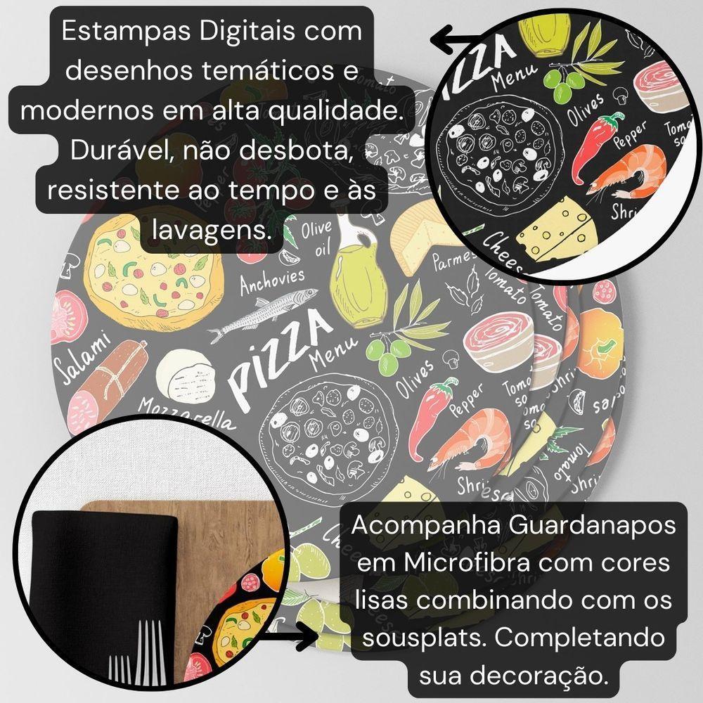 Kit Capa De Sousplat Estampado Com Guardanapos Mesa Posta Jogo Americano 04 Lugares - Decoração Cozinha Cor Pizza Preto - 2