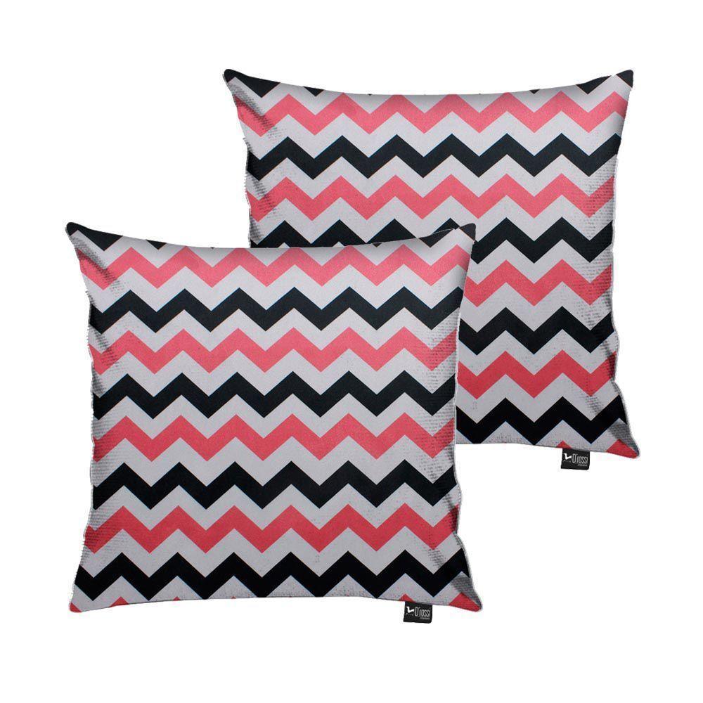 Kit 02 Capas para Almofada Tecido Zig Zag Preto e Rosa - 8