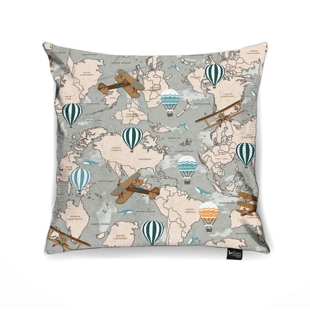 Kit 2 Capas Almofada Tecido Estampado Mapa Mundi D75 - 5