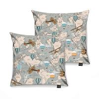 Kit 2 Capas Almofada Tecido Estampado Mapa Mundi D75 - 1