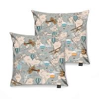 Kit 2 Capas Almofada Tecido Estampado Mapa Mundi D75 - 6