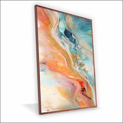 Quadro Marmorizado Salmão Vinil Sem Vidro Tamanho-moldura 20x20 Caixa Cor Madeira