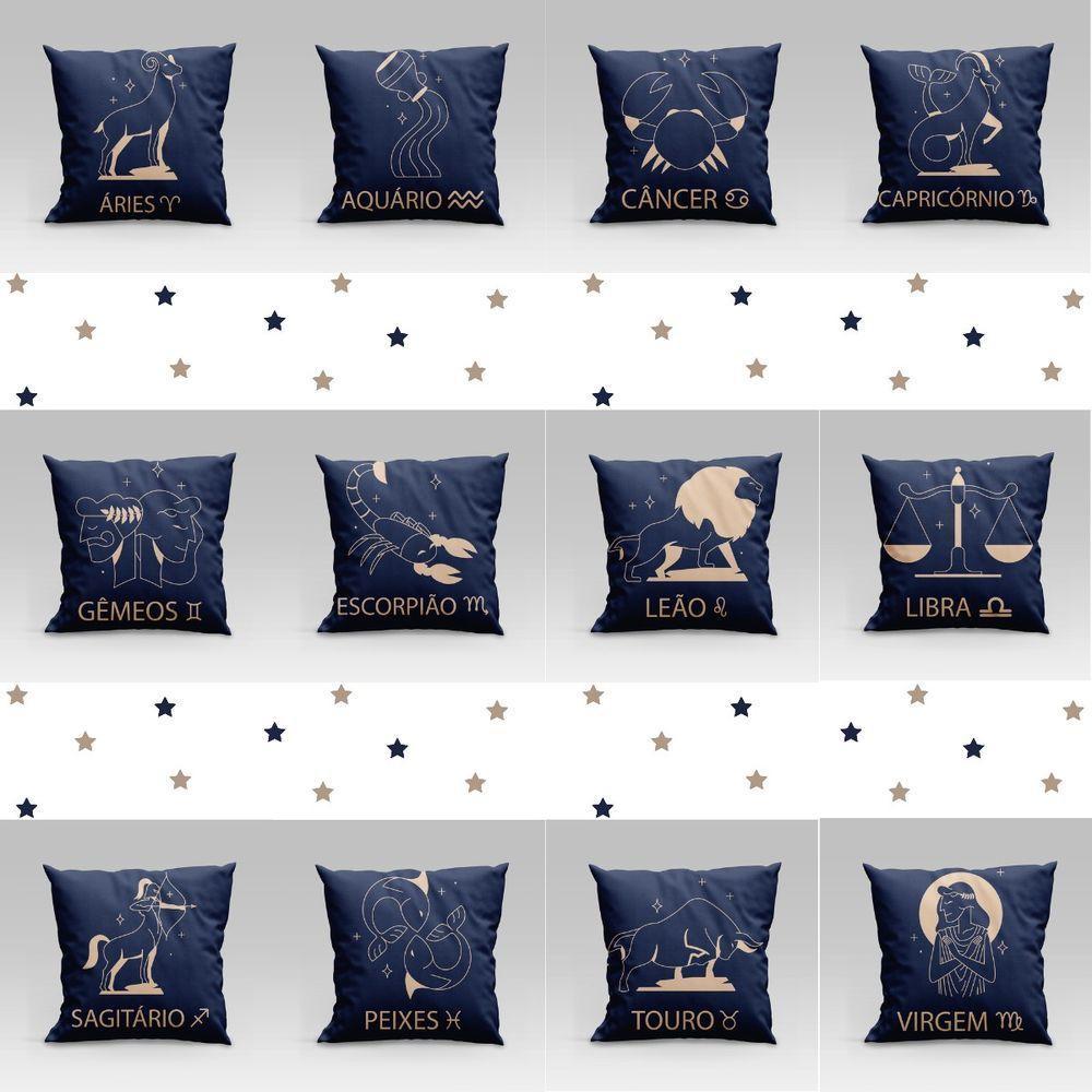 Capa De Almofada Estampada Signos Do Zodíaco Em Veludo Suede 45cm X 45cm Aquário - 2