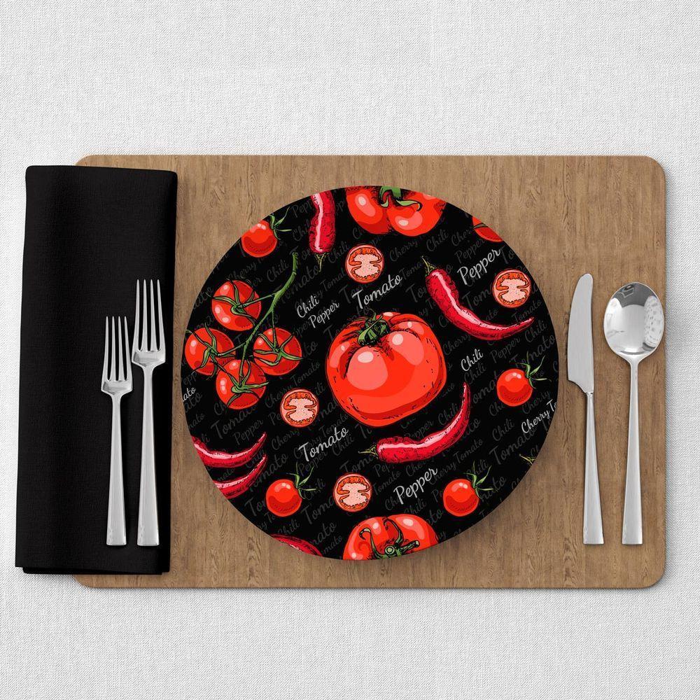 Capa De Sousplat Estampado Com Guardanapos Mesa Posta Jogo Americano 10 Lugares Pizza Preto - 3