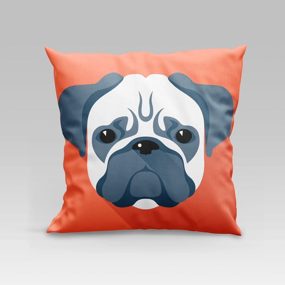 Capa De Almofada Estampada Pet Dog Em Veludo Suede 45cm X 45cm Raças Cachorros Pug - 1