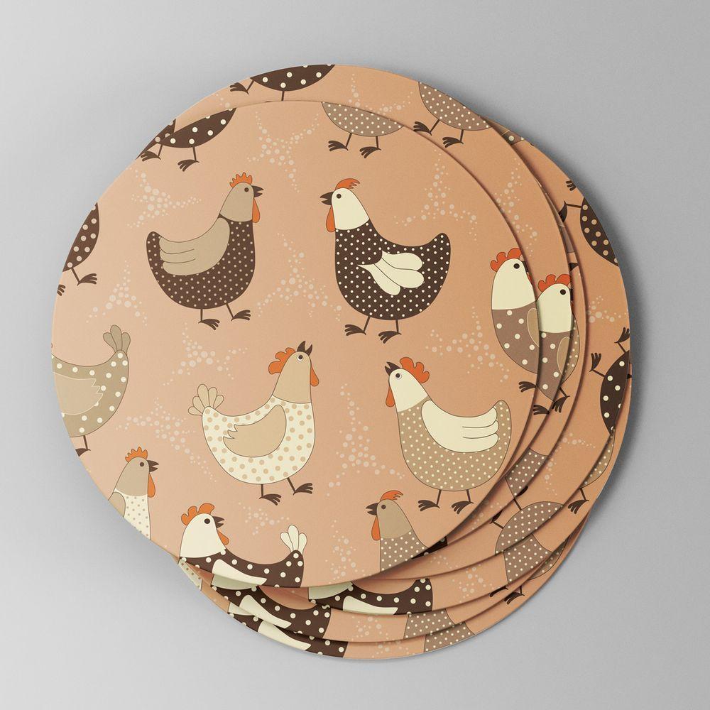 Capa De Sousplat Estampado Com Guardanapos Mesa Posta Jogo Americano 04 Lugares Galinha Bege - 7