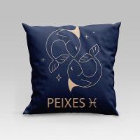 Capa De Almofada Estampada Signos Do Zodíaco Em Veludo Suede 45cm X 45cm Peixes - 1