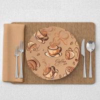 Capa De Sousplat Estampado Com Guardanapos Mesa Posta Jogo Americano 10 Lugares Café Bege - 1