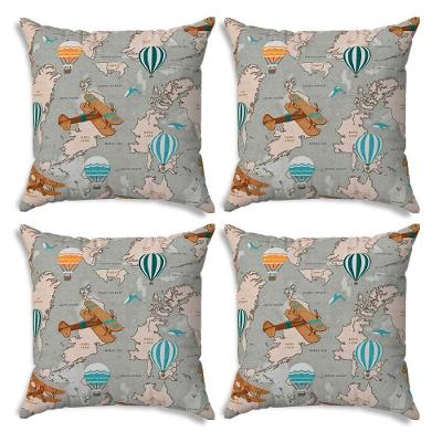 Kit 04 Capas Para Almofada Tecido Estampado Mapa Mundi D75 42x42 Cm - D'rossi
