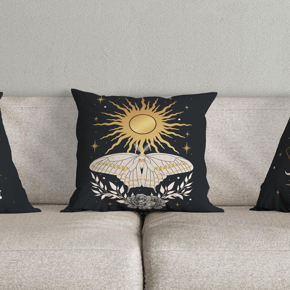 Trio Capas De Almofadas Fases Da Lua Estampadas Em Veludo Suede 45cm X 45cm Para Sala Preto - 2