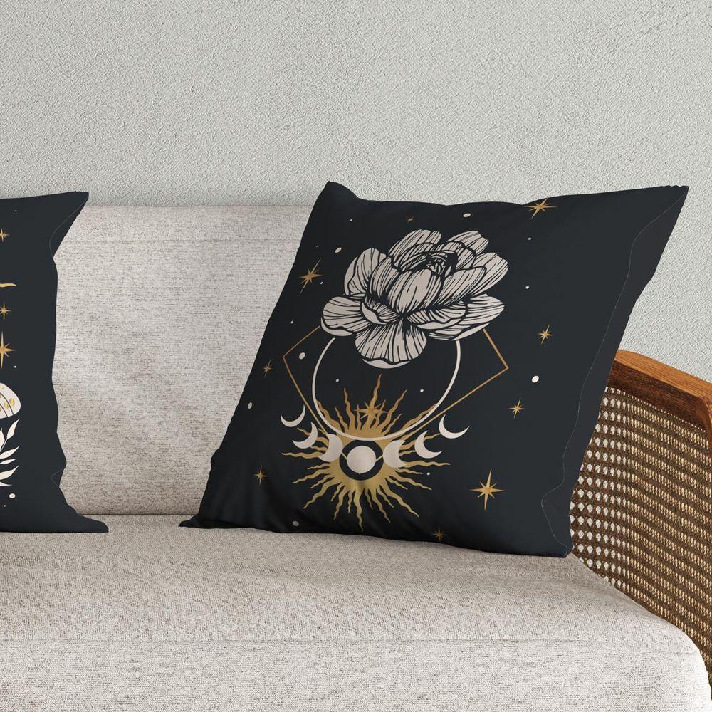 Trio Capas De Almofadas Fases Da Lua Estampadas Em Veludo Suede 45cm X 45cm Para Sala Preto - 5
