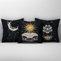 Trio Capas De Almofadas Fases Da Lua Estampadas Em Veludo Suede 45cm X 45cm Para Sala Preto - 1