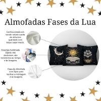 Trio Capas De Almofadas Fases Da Lua Estampadas Em Veludo Suede 45cm X 45cm Para Sala Preto